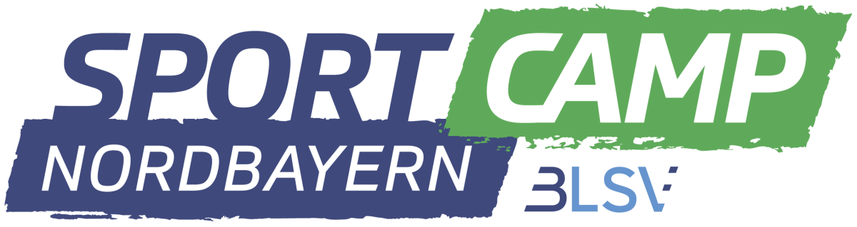 SportCamp Nordbayern logo with blue 'SPORT' and white 'NORDBAYERN' on a blue brush, plus a green brush containing white 'CAMP'.